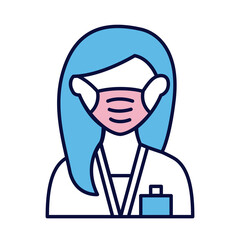 female wearing medical mask line and fill style icon