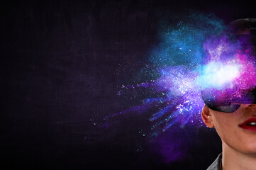 Woman wearing virtual reality goggles