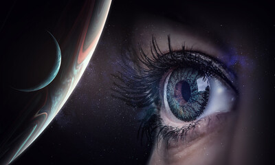 Human eye and space. Elements of this image furnished by NASA.