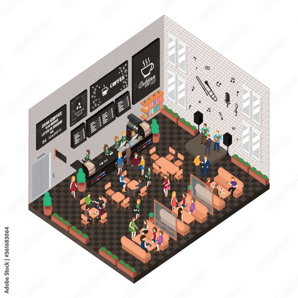 Poster isometric coffee shop