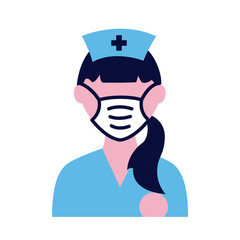 female nurse wearing medical mask flat style icon