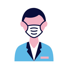 male doctor wearing medical mask flat style icon