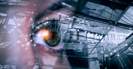 Close up of woman eye in process of scanning