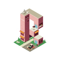 Isometric building alphabet R