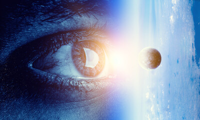 Human eye and space. Elements of this image furnished by NASA.