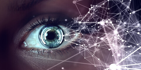 Close up of woman eye in process of scanning