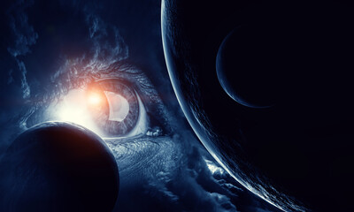 Human eye and space. Elements of this image furnished by NASA.