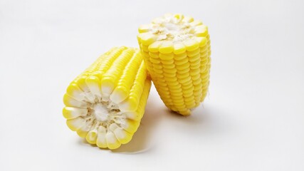 Close up fresh yellow sweet corn isolated on white background