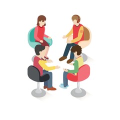 Isometric group of people sitting on chairs