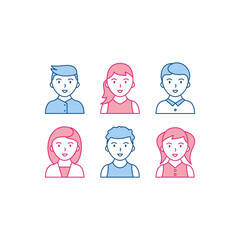 Fototapeta premium Set of Man and Woman in Line Art Style. Simple and Minimalist Avatar Icon. Easily to edit. Vector Illustration. For profile page, social network, or social media profile picture.