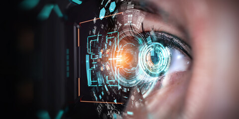 Close up of woman eye in process of scanning