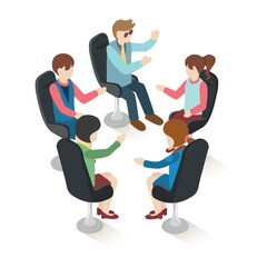 Fototapeta premium Isometric group of people sitting on chairs