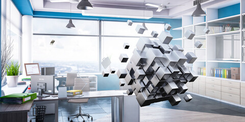 Floating cubes. Innovation and creativity concept