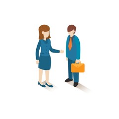 Isometric businessman and businesswoman conversation