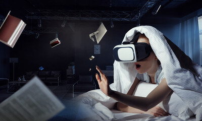 Woman wearing virtual reality goggles
