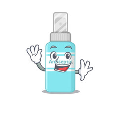 A charismatic antiseptic mascot design concept smiling and waving hand