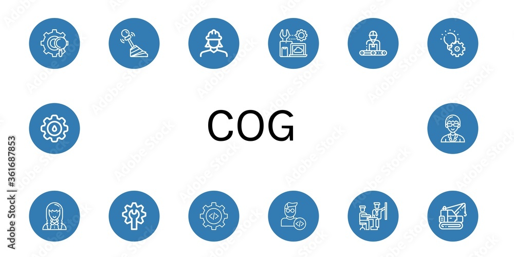 Poster cog simple icons set
