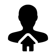 Villa icon vector with person profile avatar male user in a flat color glyph pictogram illustration