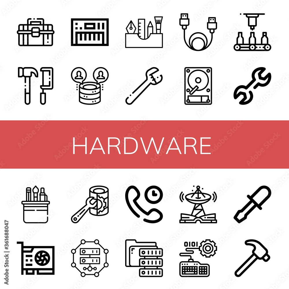 Poster hardware simple icons set