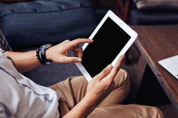 businessman is finger point to tablet for work. Business  tecnology concept.