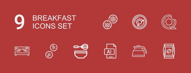 Editable 9 breakfast icons for web and mobile