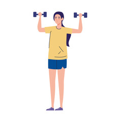 Fototapeta na wymiar woman with weights, heavy equipment, sport and leisure vector illustration design