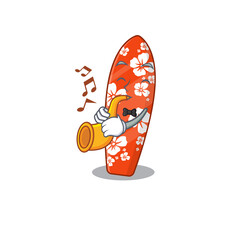 Surfboard musician of cartoon picture playing a trumpet on stage