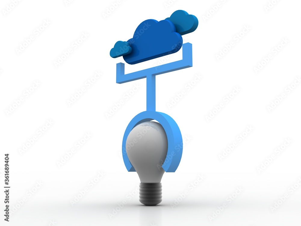 Poster 3d rendering led white lightbulb with cloud