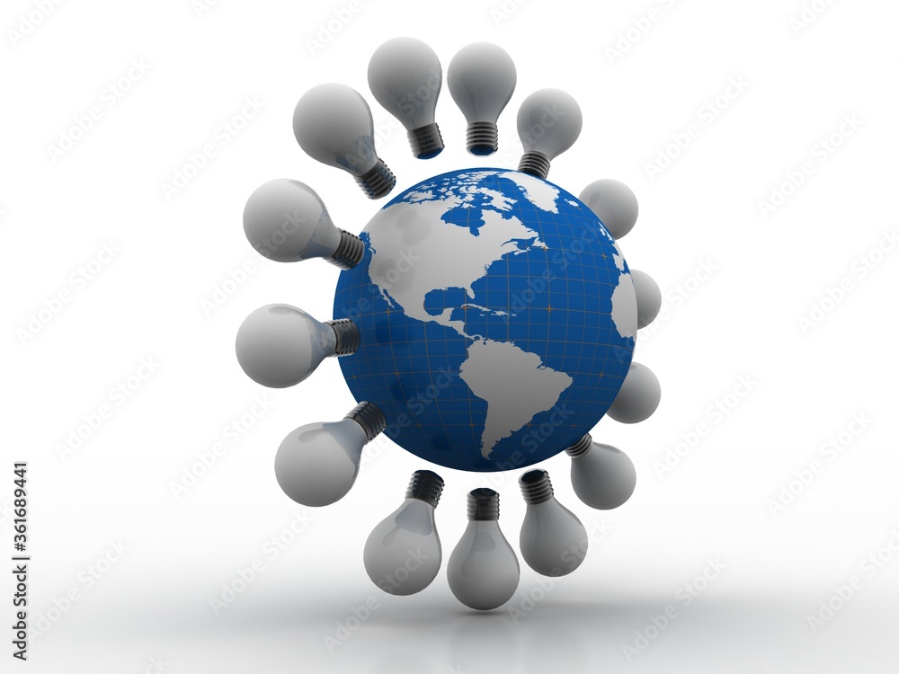 Poster 3d rendering led light bulb network with leader