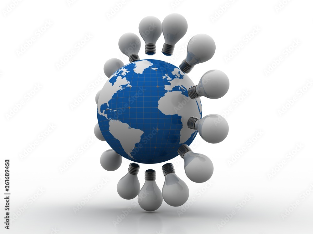 Poster 3d rendering led light bulb network with leader