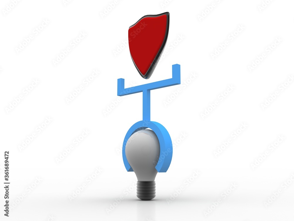 Poster 3d rendering led light bulb with shield
