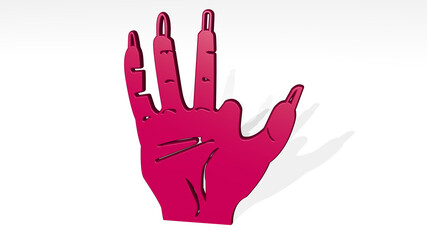 Obraz premium EVIL HAND LOSING A FINGER made by 3D illustration of a shiny metallic sculpture on a wall with light background. halloween and black