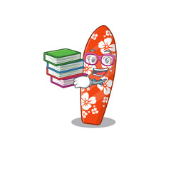 Surfboard student mascot design read many books when study at home