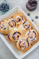 sweet home made Blueberry cinnamon rolls with lemon frosting