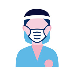 male wearing medical mask and face shield flat style icon