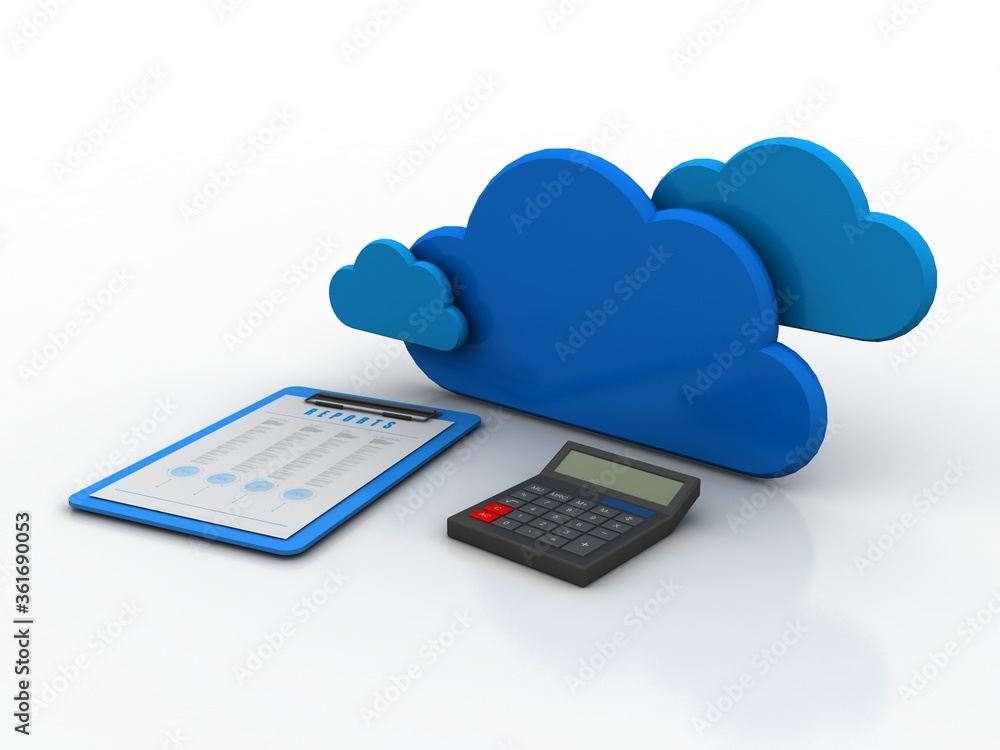 Poster 3d rendering calculator with cloud