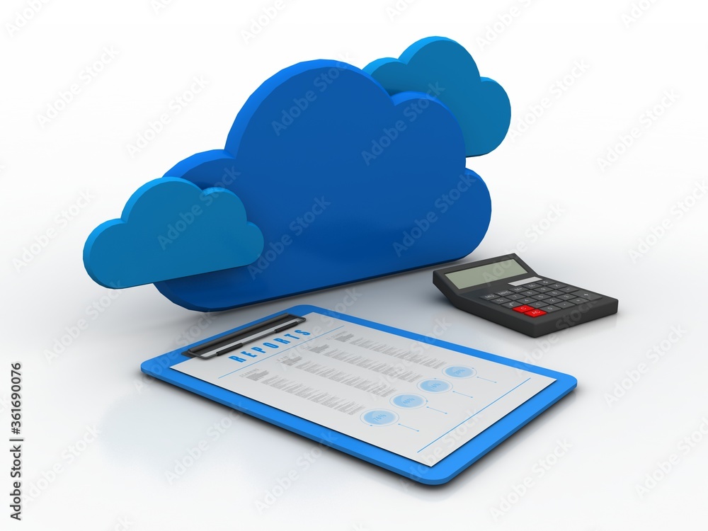 Poster 3d rendering calculator with cloud