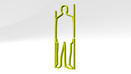 man made by 3D illustration of a shiny metallic sculpture on a wall with light background