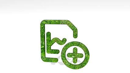 data file add made by 3D illustration of a shiny metallic sculpture on a wall with light background. business and concept