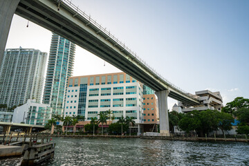 Miami Metrorail over river downtown