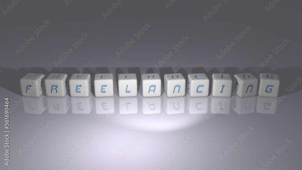 Poster freelancing built by dice letters and color crossing for the related meanings of the concept by 3d r
