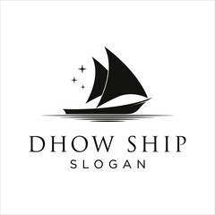 Silhouette of Dhow logo design Vector Template, Traditional Sailboat from Asia / Africa