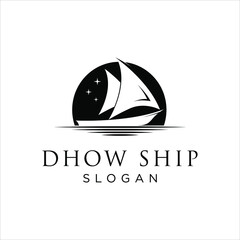 Silhouette of Dhow logo design Vector Template, Traditional Sailboat from Asia / Africa