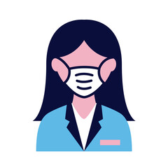female wearing medical mask flat style icon