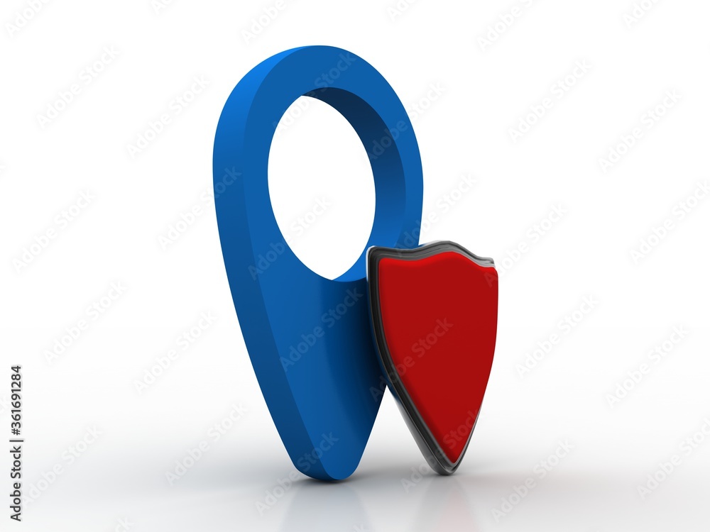 Fototapete 3d rendering red map pointer protection shield
