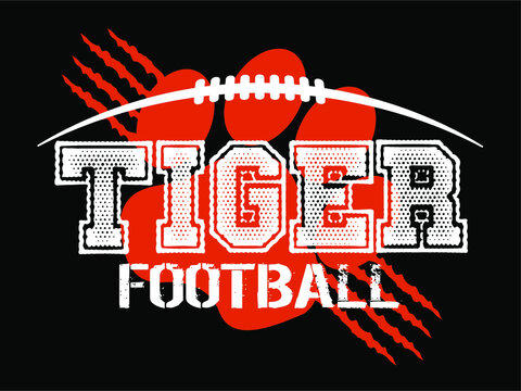 Distressed Tiger Football Team Design With Paw Print And Claw Marks For School, College Or League