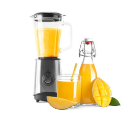 Blender with healthy smoothie on white background