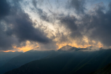 Sunset over the Ligurian Alps, along the French-Italian border, Province of Imperia, Italy