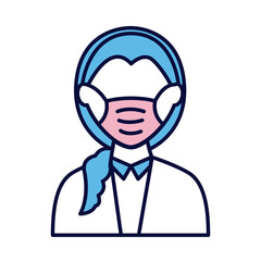 female wearing medical mask line and fill style icon