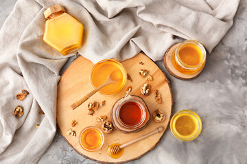 Composition with sweet honey on table